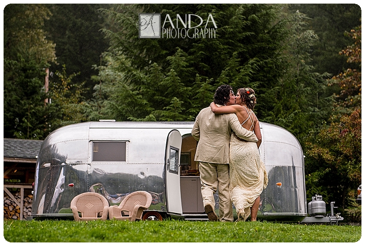 Anda Photography, creative photography, chic, artistic photography, unique photography, fall autumn wedding, vibrant colors, lifestyle photography, on location photography, Bellingham engagement photography, Bellingham wedding photography, Seattle wedding photography, Seattle engagement photography, creative wedding photography, unique wedding photography, vibrant images, photojournalistic photography, seattle wedding photography, seattle engagement photography, casual photography style, emotional wedding images, Wandering Waters, camping themed wedding, retro airstream trailer, old school trailerworks, wedding prep in an airstream trailer, rainy wedding day, outdoor wedding, backless wedding dress, Mychal, Daniel